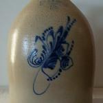 3 gallon jug by E & L P Norton, Bennington VT with cobalt dotted leaf spray deccoration - Height 16"