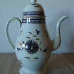 This beautiful polychrome decorated English Tea Pot has a repair to the rim on its lid. -  Height 11 1/2"