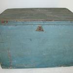 Liquor Shipping/Storage Box, New England Pine box in dry original blue painted surface.  Inside dividers missing.   Circa 1760 - 1800
 18 3/4"W x 13 3/4"D x 12"H