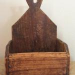 Wallbox, Early New England pine wallbox with shaped back board. 6 3/4"w x 3 3/4" x 9"h