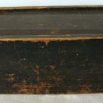 Candle Box, rectangular  box in dark green paint with  chamfered slide top, New England, 19th Century. 
Height 3" Width 5" Length 9 1/2"
